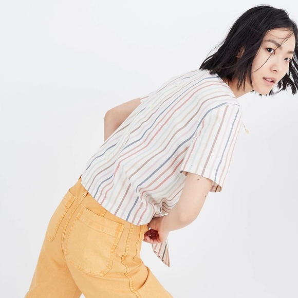 Madewell Button-Back Rainbow Stripe Tie Tee - Picture 2 of 7